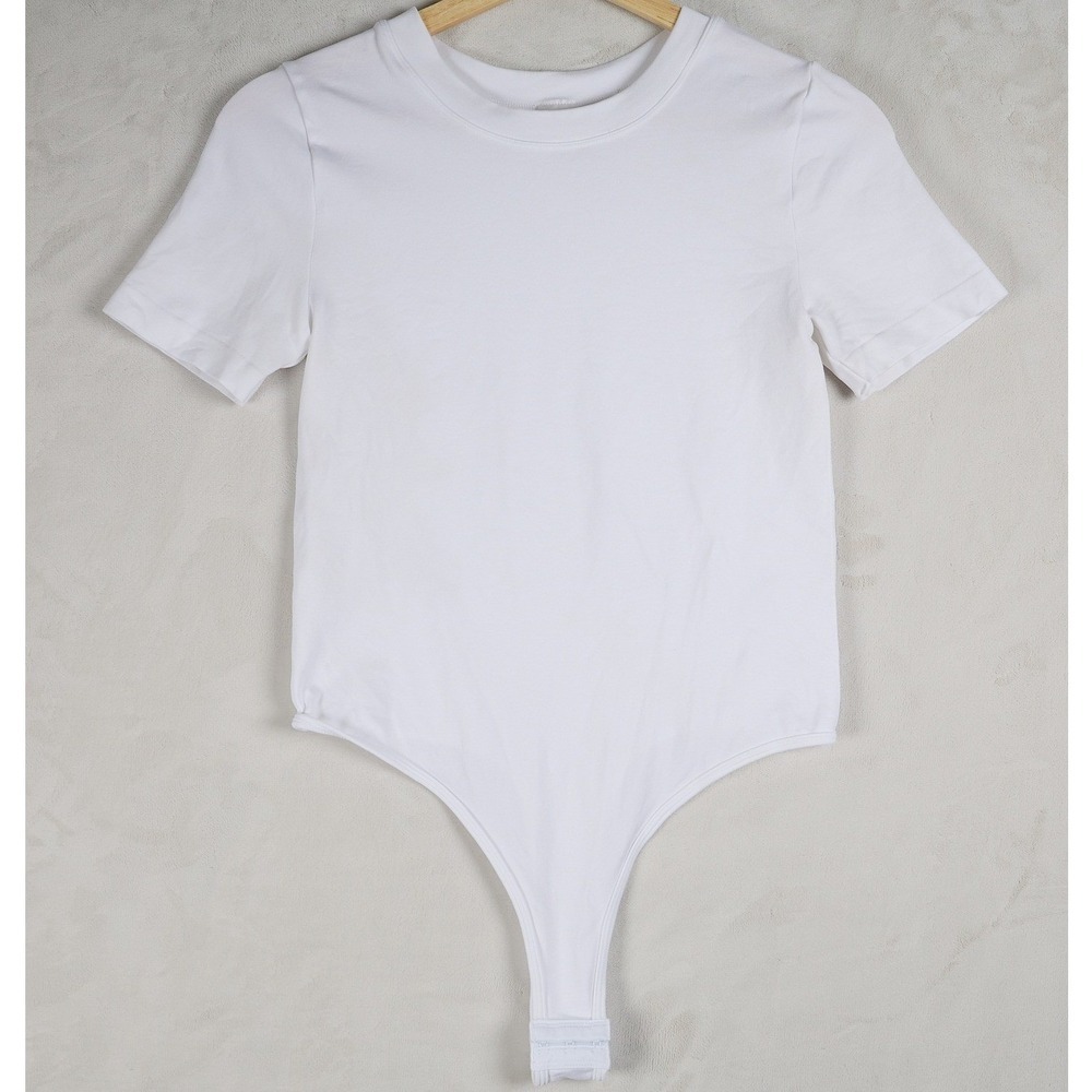 DYNAMIC Style 1058 Bodysuit‎ White One Size Short Sleeve Thong Nylon Spandex
